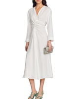 Sandro Paris Damen Midikleid Weiß V-Ausschnitt Langarm 36 S SFPRO02909