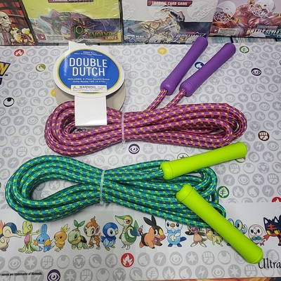 TWO 14 FT Green & Pink Double Dutch Jump Ropes for Kids With Plastic Handles NEW