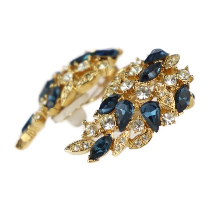 Juego de Pendientes y Broches D’ORLAN Metal Dorado Estrás Azul Transparente Usado Foto 3 de 4