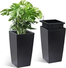 Set of 2 Large Tall Planter and Indoor or Outdoor 16" Tall Flower Pots Black