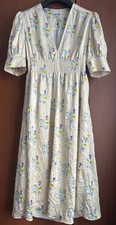 Ganni Floral Print Crinkled Satin MIDI Dress With Shirred Waist Detail 36