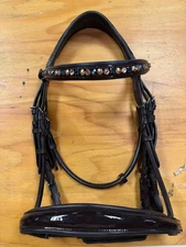 Halter Ego Brown Patent Leather Double Bridle. Size Full.