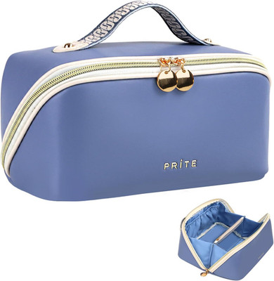 Makeup Bag for Women Travel Waterproof Vegan Leather Cosmetic Bag Open Flat Toil