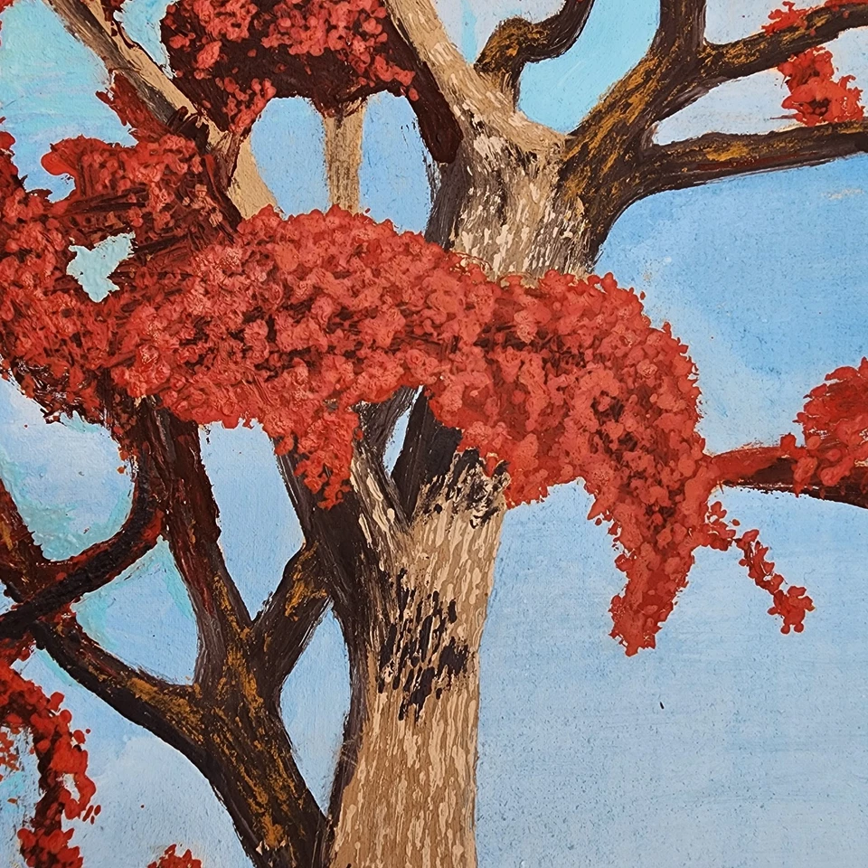 Pintura de paisaje de árbol de Poinciana real estilo salteador de Florida firmada enmarcada Foto 4 de 4