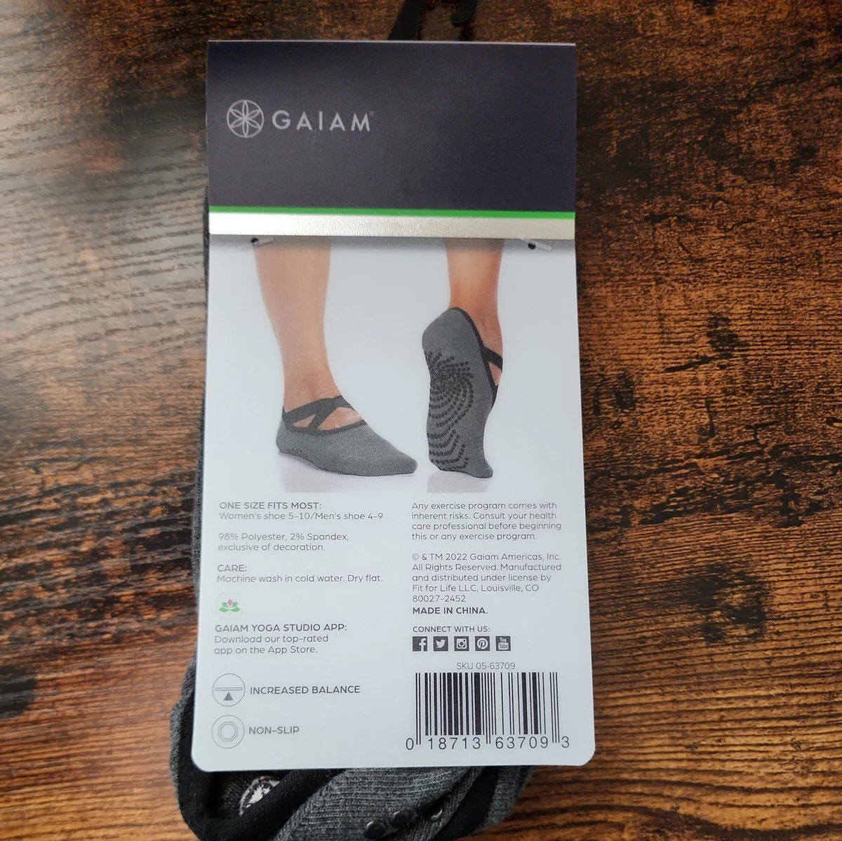 Chaussettes De Yoga Gaiam Grippy Sans Doigts – Gris – Taille M (pointure 5-10) – 1 Paire Neuve