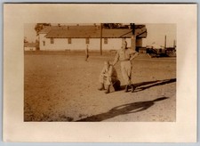 Vtg B&W Snapshot US Soldiers By Barracks Standing Relaxed 1940s