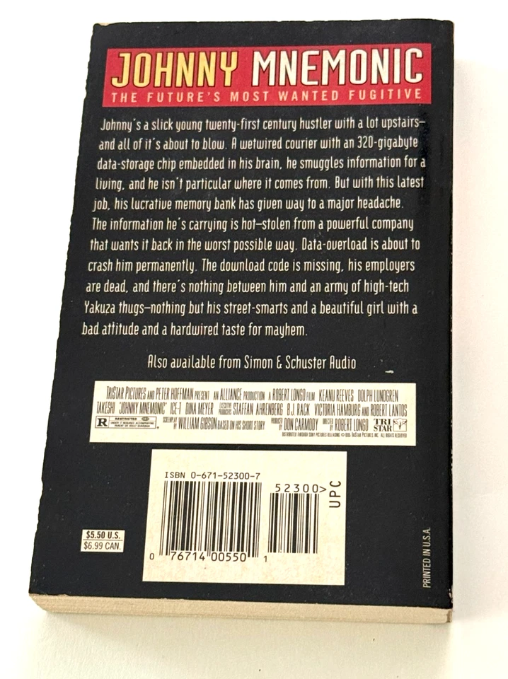 Johnny Mnemonic by Terry Bison Paperback Novel Sci-Fi Foto 2 de 3