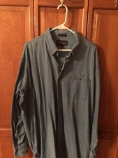 Men's Size 18 Long Sleeve Button Front Denim Shirt Button-down Collar; Pocket