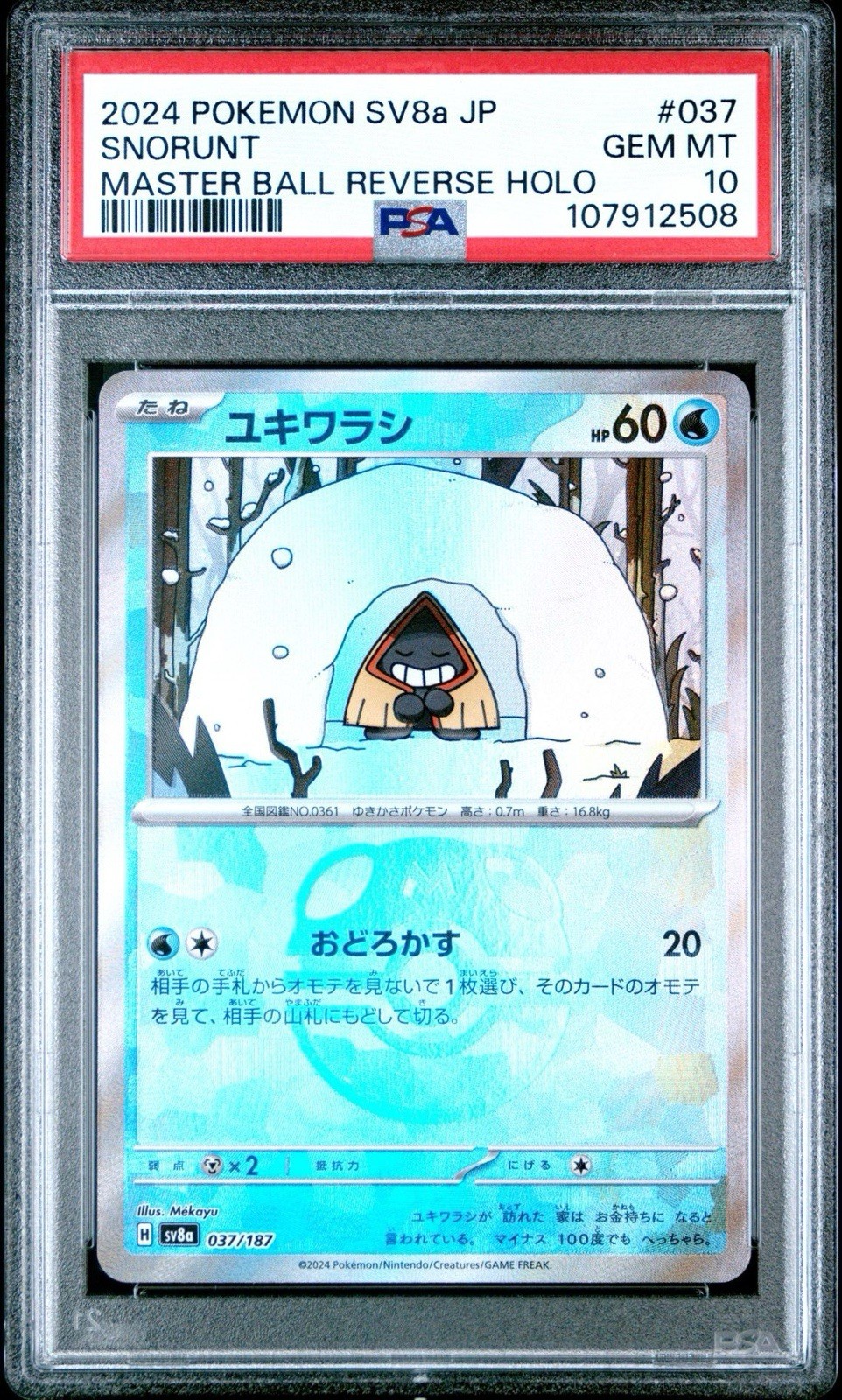 PSA 10 Snorunt Master Ball 037/187 Terastal Fest ex Pokemon Card Japan #037