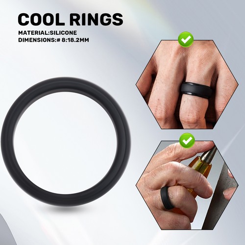 8Mm Popular Black Men Silicone Cool Rings Women Rubber Wedding 1521 - Picture 3 of 7