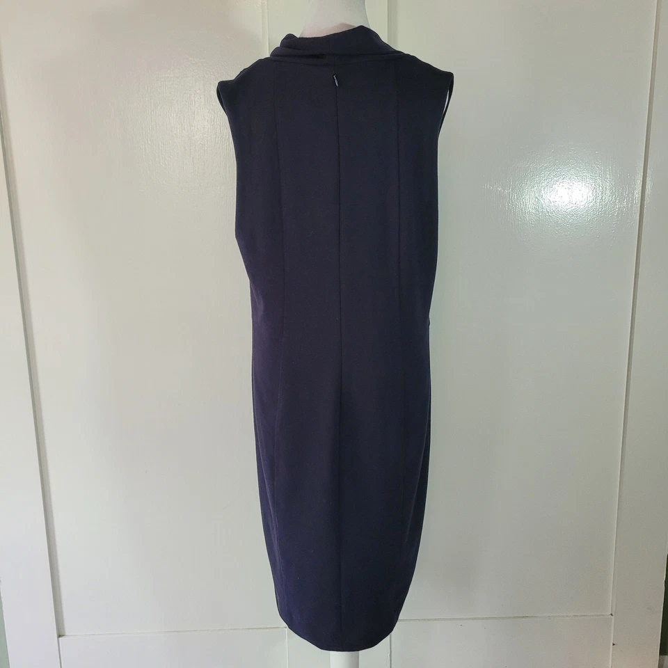 Платье Adrienne Vittadini размер 14 темно-синее футляр карандаш карьера воротник без рукавов - Изображение 3 из 4