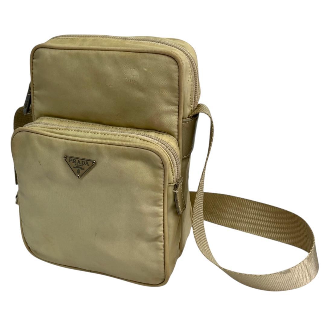 Prada Shoulder Bag Beige Triangle Plate White Tag Japan Import