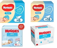 Huggies Pure Baby Wipes  (99% Water ) Pack 1, 6 12 or 24 FREE NEXT  DAY DELIVERY