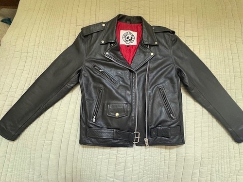 Vintage Angry Young and Poor Black Bela Leather Motorcycle Men's 42 Red Coffin