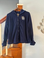 Large Disney store Mickey Minnie winter hooded fleece sweatshirt navy Vtg Y2K
