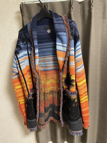 ALANUI Shawl Collar Cashmere Cardigan Sunset Landscape Palm trees Size M