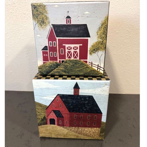 Warren Kimble (2) Cardboard boxes 2008 Folk Art Lidded Farmhouse 2 Sizes