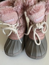 London Fog Girls Winter Snow Boots Pink Lace Up Duck Toe Faux Fur Size 7
