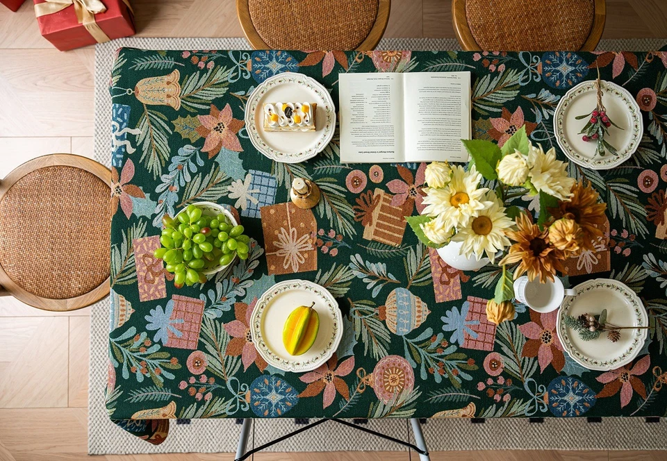 Christmas Vibe Xmas Party Decoration Tablecloth Nightstand Dining Table Cover - Image 2 of 4