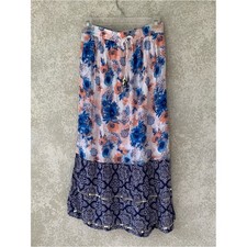 Justice Blue & Peach Floral Tiered Maxi Skirt Size 12 Rayon Flowy Lightweight