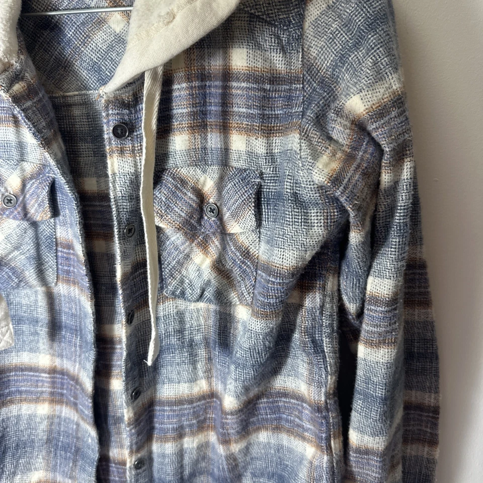 Columbia Para Mujer S Algodón Gris Crema Cuadros Capucha Franela Camisa Sudadera con Capucha Gorpcore Foto 4 de 4