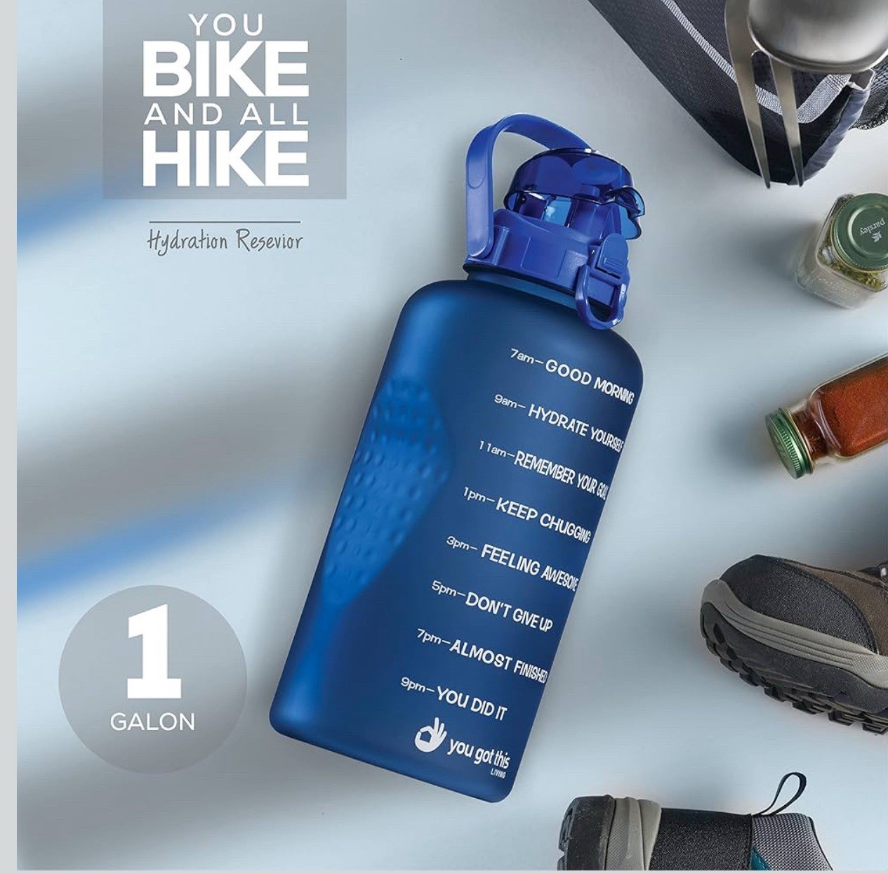 Motivational Water Bottle with Straw & Handle,One Gallon Water Bottle 128 Oz/3.8