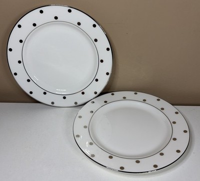 LENOX KATE SPADE Larabee Road Platinum Set 2 BREAD / APPETIZER PLATES Dots 6.25''