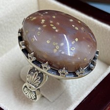 islamic 925 sterling Silver mens ring Natural agate red aqeeq                  