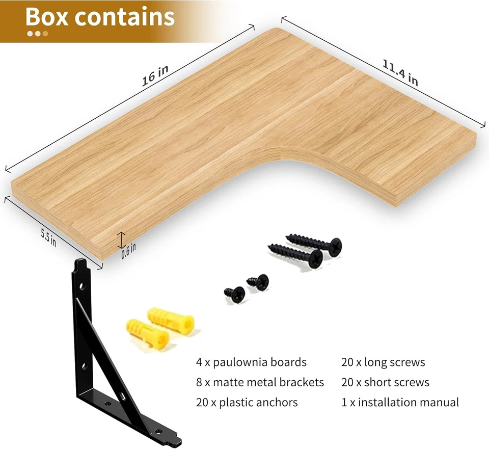 Corner Floating Shelves Wall Mounted Set of 4, Wood Storage Display Wall Shelves - Image 4 of 4