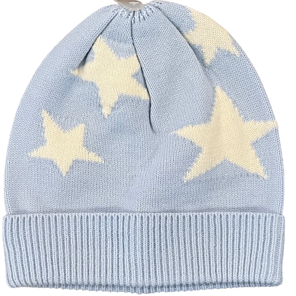 NUEVO CON ETIQUETAS J. Sombrero/Gorro Crew para Niñas Azul Claro con Estrellas Tejido - TALLA S/M Foto 2 de 4