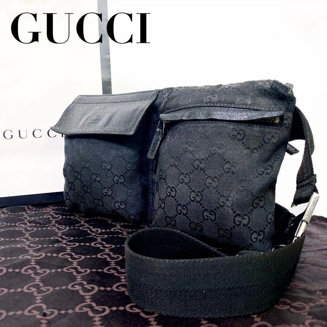 GUCCI Body Bag Waist Bag GG Canvas Black From Japan
