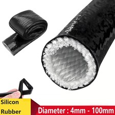 Silicone/ Fibreglass Fire Sleeving Black Protective Heat Shield Sleeve 4mm-100mm