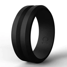 Men Silicone Wedding Band Ring Guys Black Rubber Flexible Gym Plastic Temporary