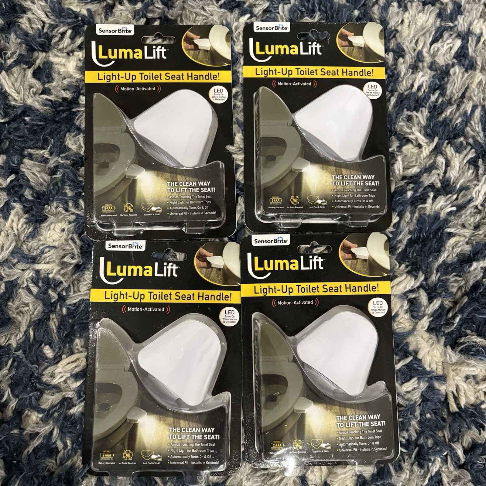Lot of 4 Sensor Brite LumaLift LED Motion Activated Light Up Toilet Seat Handle