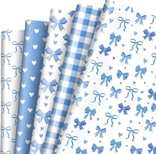 JarThenaAMCS 10 Sheet Blue Bow Wrapping Paper -Not 1 Count (Pack of 10), 