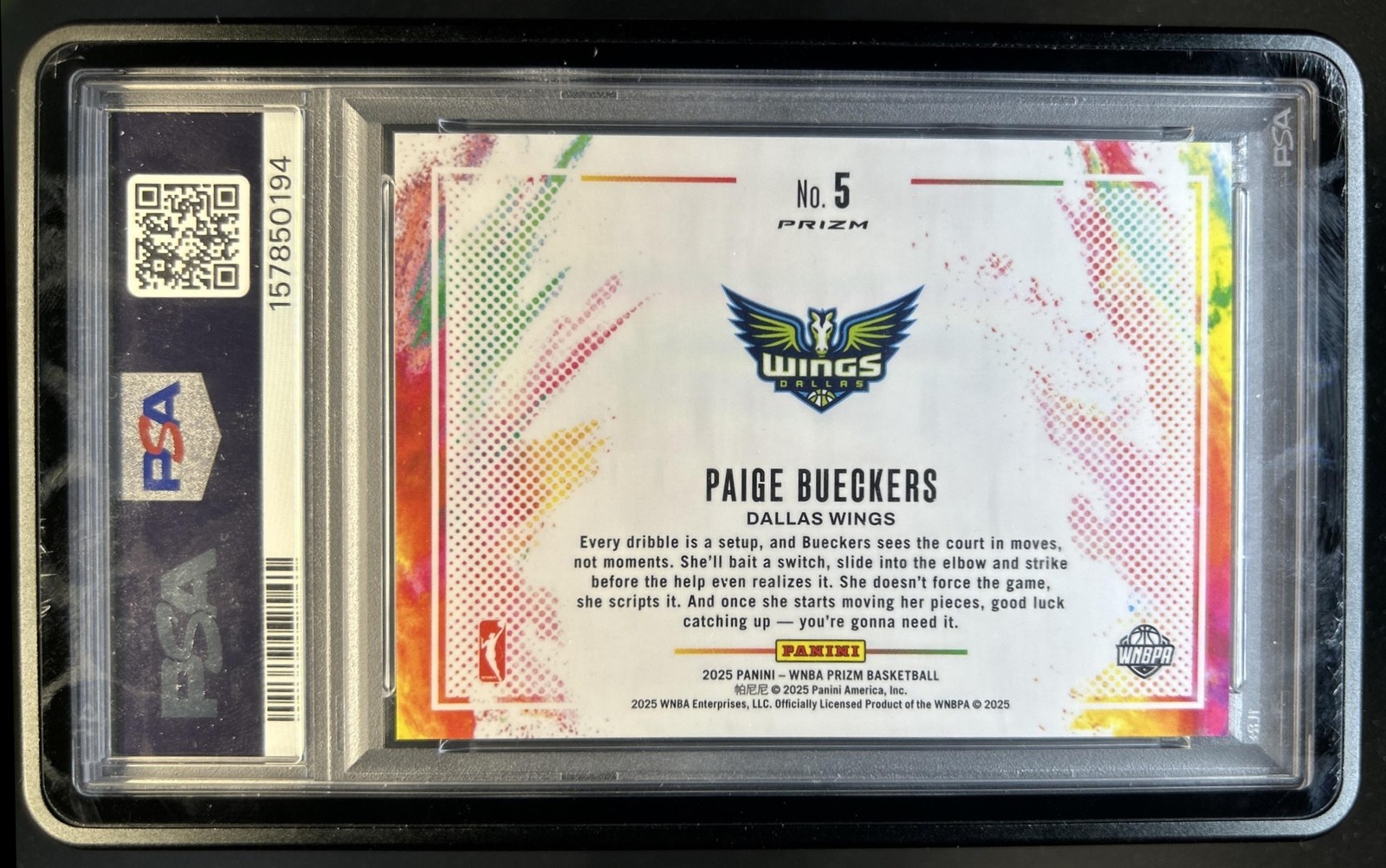 2025 Panini WNBA Prizm Paige Bueckers Color Blast RC Rookie #5 Wings PSA 10 view 2