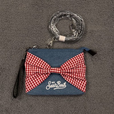 MC2 Saint Barth Crossbody Bag Womens Small Blue Denim Red Gingham Bow Purse