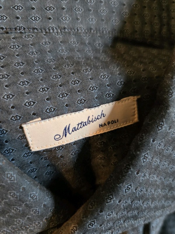 Beautiful Mattabisch Textured Blue Dress Shirt Size 16.5 32/33 Made In Italy