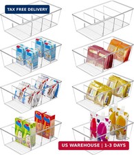 8 Pack Food Storage Organizer Bins, Clear Plastic, 4 Compartments