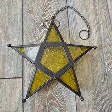 Vtg Style Boho Chic Yellow Glass Star Hanging...