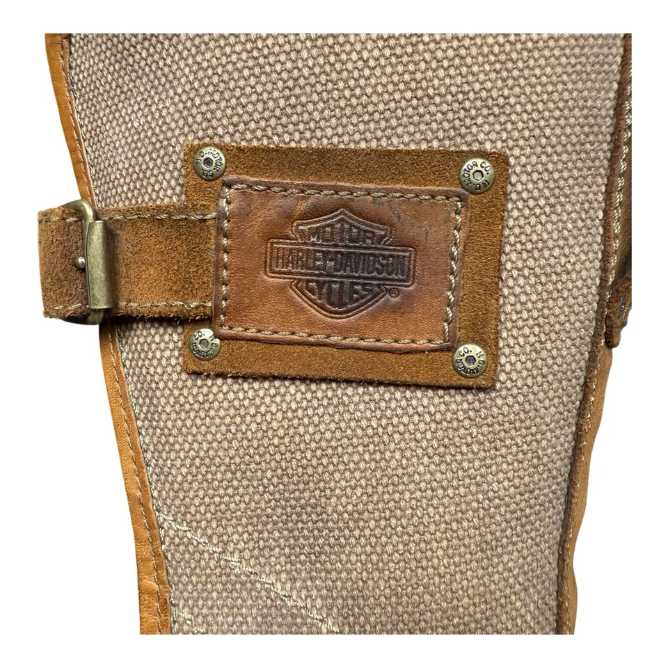 Botas Harley Davidson para mujer 7,5 motociclista Heatherton cuero marrón lona cremallera lateral Foto 3 de 4