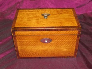 Antique 1800s, Inlaid Wooden English Tea Caddy box, 2 compartment 
