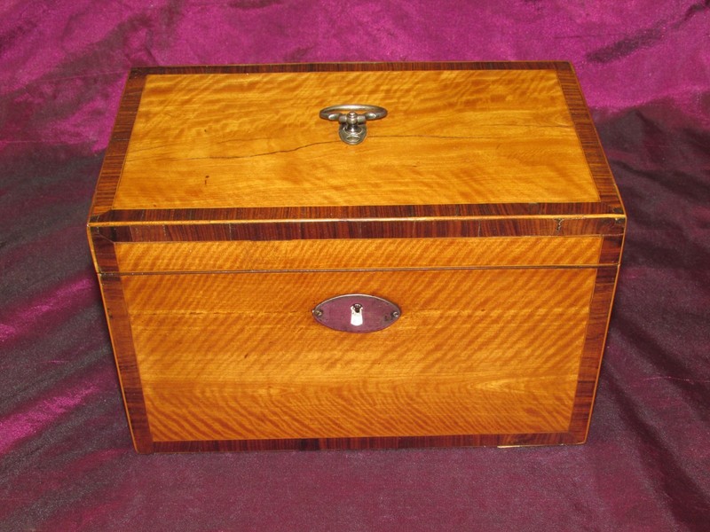 Antique 1800s, Inlaid Wooden English Tea Caddy box, 2 compartment 