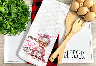 Grandma Rules, Waffle Weave Dish Towel/Dish Cloth, Micro Fiber (T340)