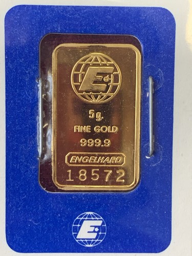 Rare Vintage Engelhard 5 Gram 999.9 Fine Gold Bar w/ Assay Certificate - Picture 2 of 4