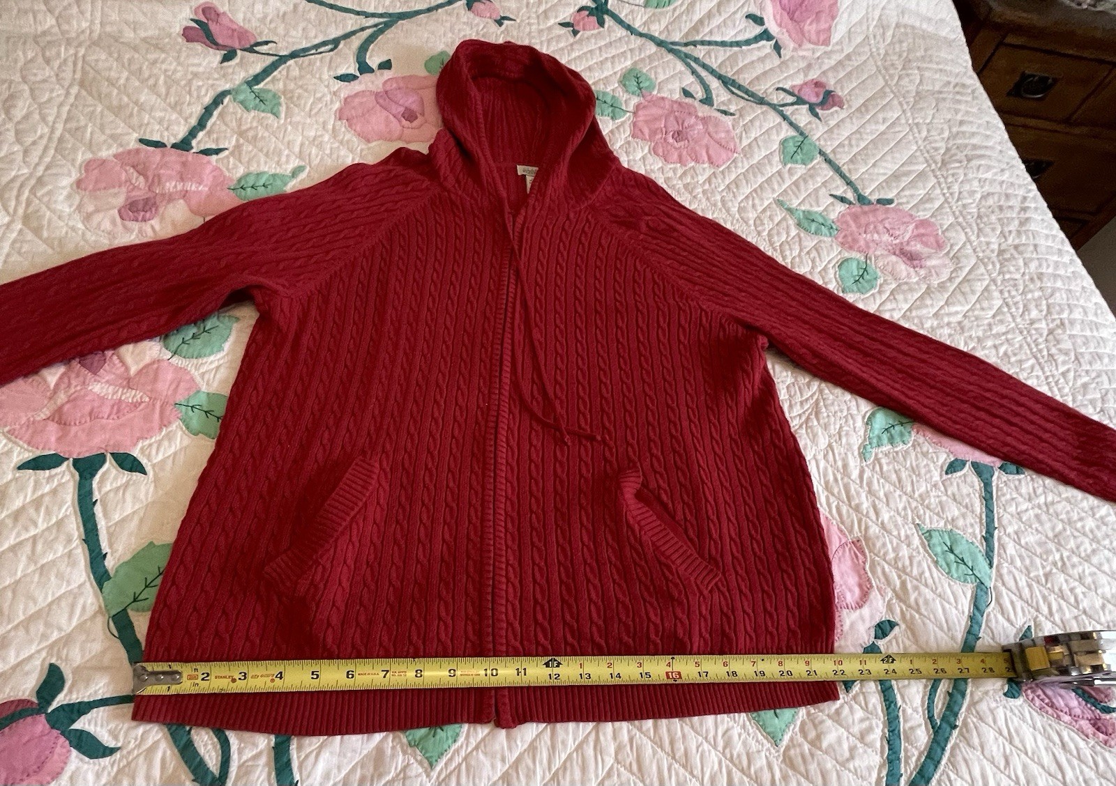 Classic Elements Red Classic Cable Knit  Zippered… - image 5