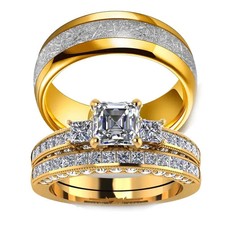 Couple Ring Set Stainless Steel Geometric Prong Wedding Band Engagement Jewelry