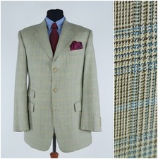 Mens Vintage Blazer 40L US Size PIERRE LAFFITTE Check Beige Sport Coat Jacket