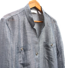 Chicos Utility Jacket Womens 3 US16 Linen Blend Stripe Coastal Lagenlook