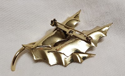 BIJOU VINTAGE BROCHE FEUILLE DORÉE TEXTURÉE SIGNÉ LDADPR #L# Y150